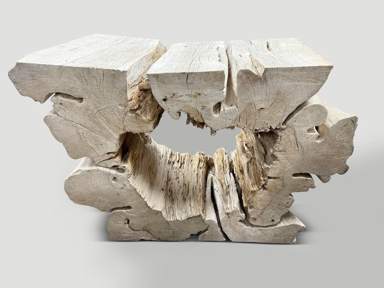 Andrianna Shamaris Bleached Organic Wood Console Table For Sale 1