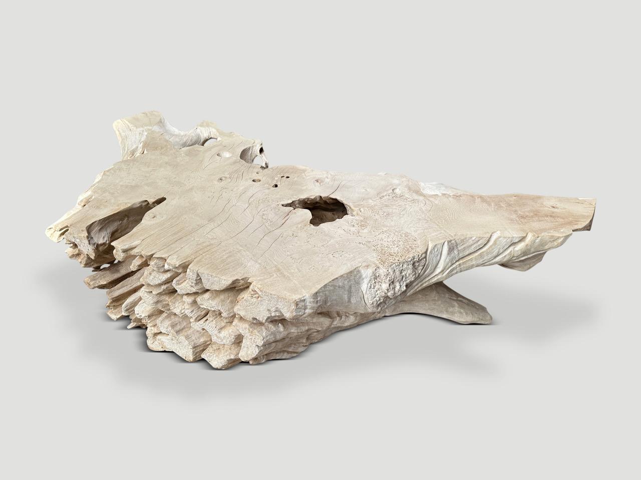 Andrianna Shamaris Bleached Sculptural Teak Wood Coffee Table In Excellent Condition For Sale In New York, NY