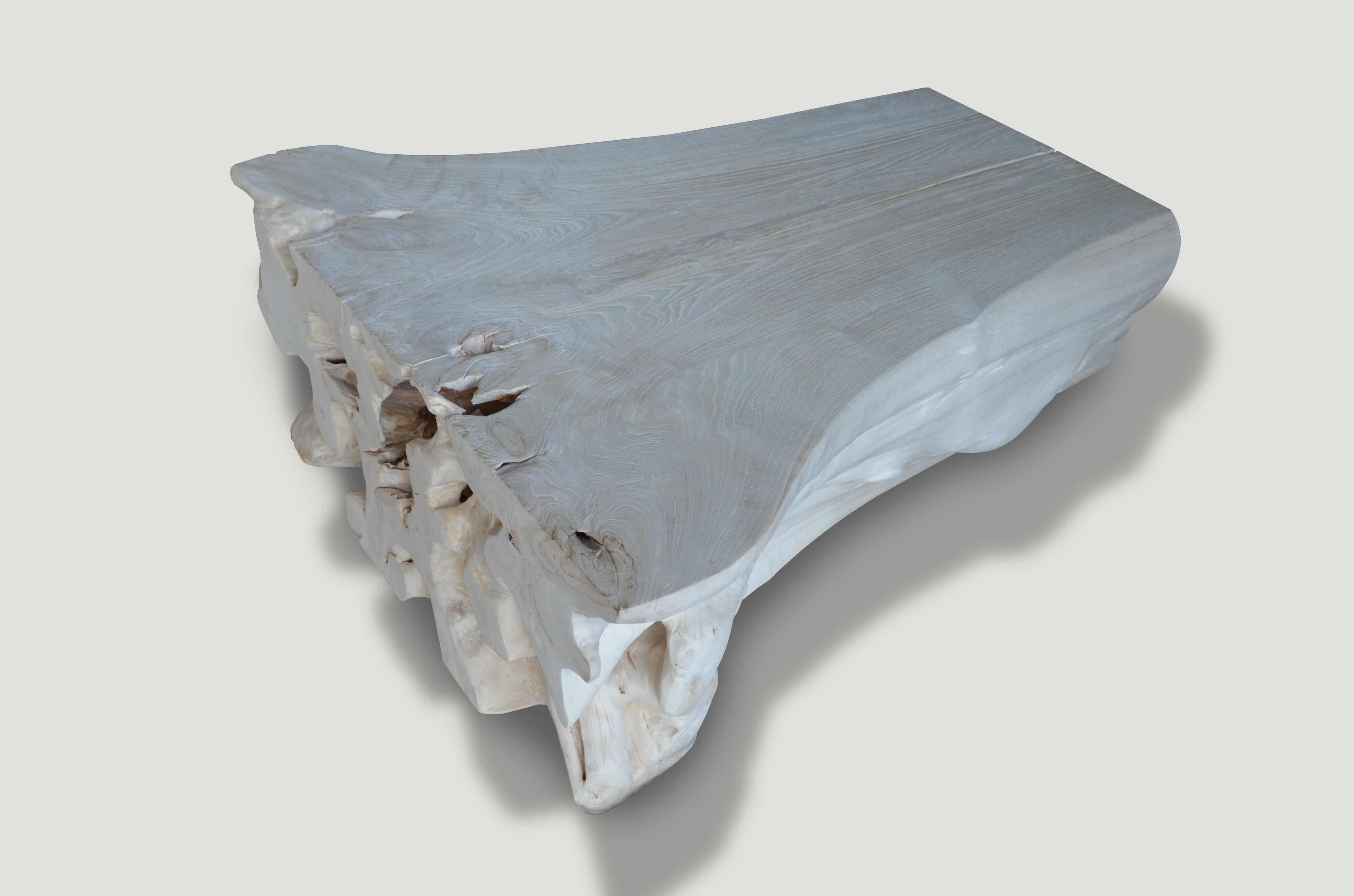 Organic Modern Andrianna Shamaris Bleached Teak Wood Coffee Table For Sale