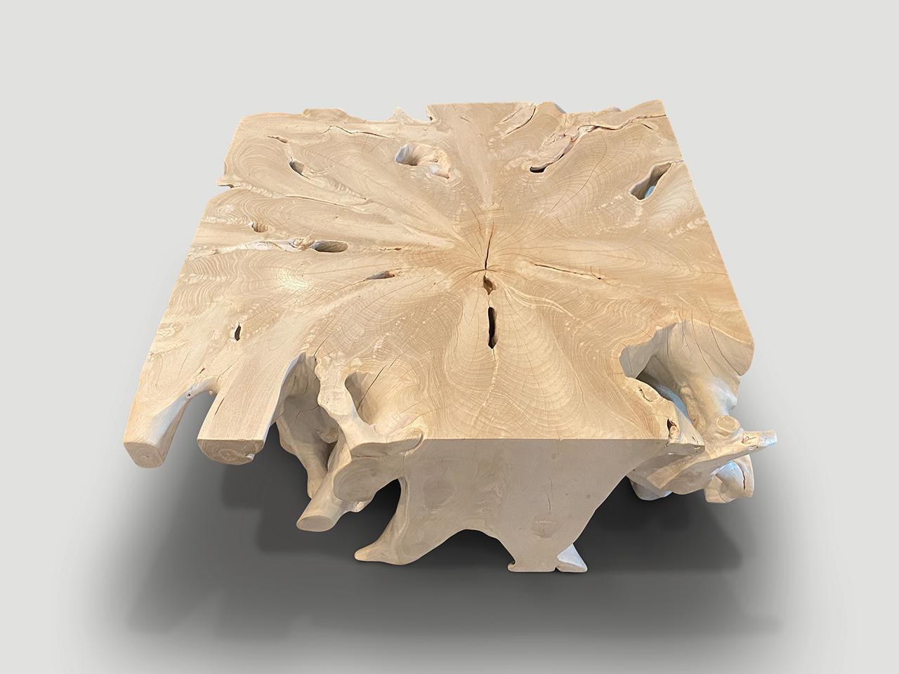 Organic Modern Andrianna Shamaris Bleached Teak Wood Coffee Table or Console For Sale
