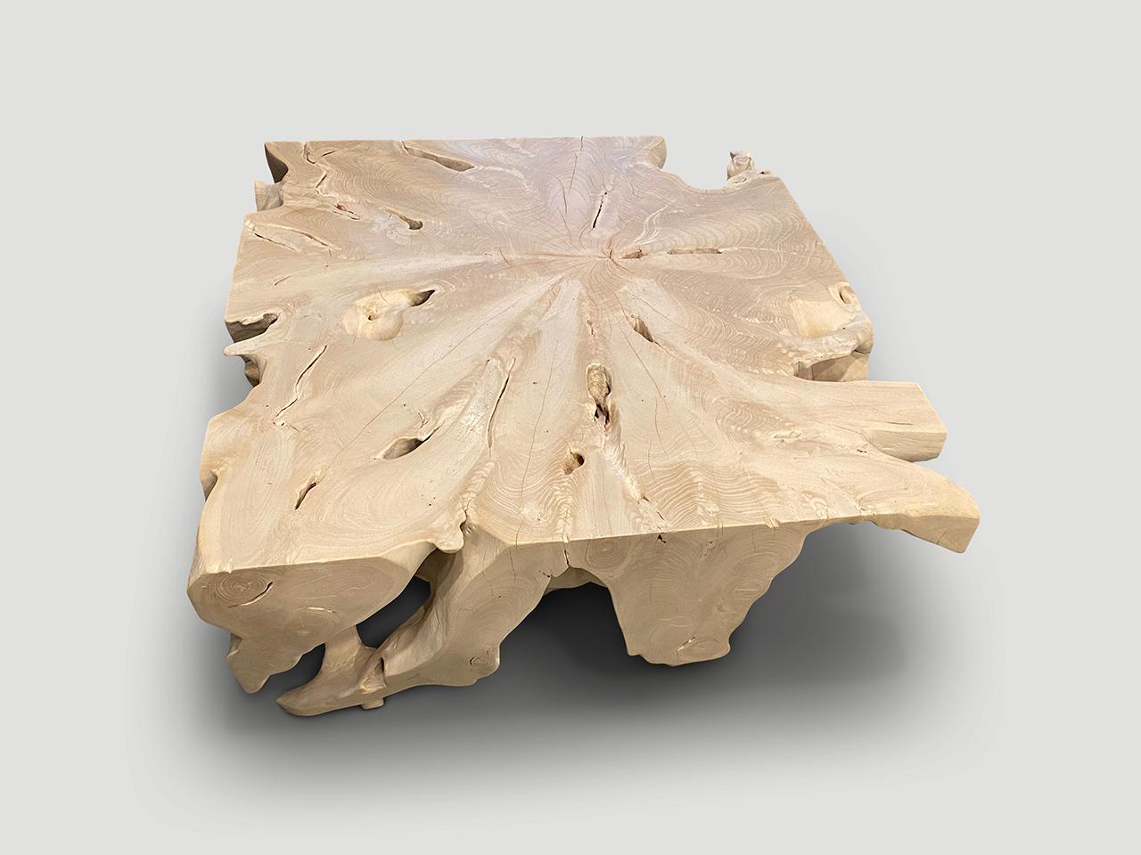 Andrianna Shamaris Bleached Teak Wood Coffee Table or Console For Sale 1