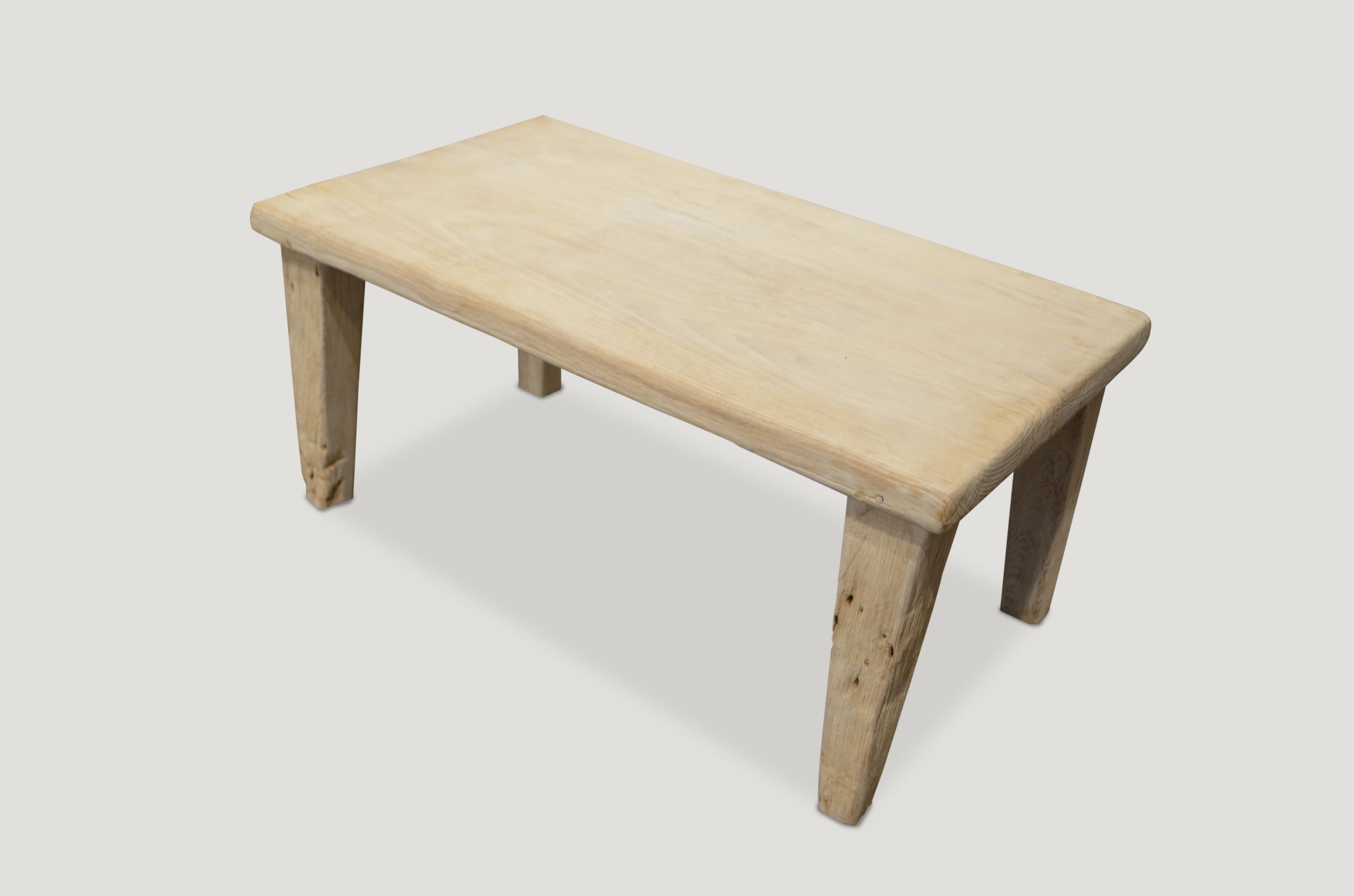 Reclaimed single slab bleached teak wood coffee table, side table or bench. We added a light white wash finish. Perfect for inside or outside living.

The St. Barts collection features an exciting new line of organic white wash and natural