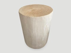Andrianna Shamaris Bleached Teak Wood Cylinder Side Table or Stool