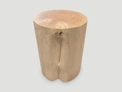 Andrianna Shamaris Bleached Teak Wood Cylinder Side Table or Stool
