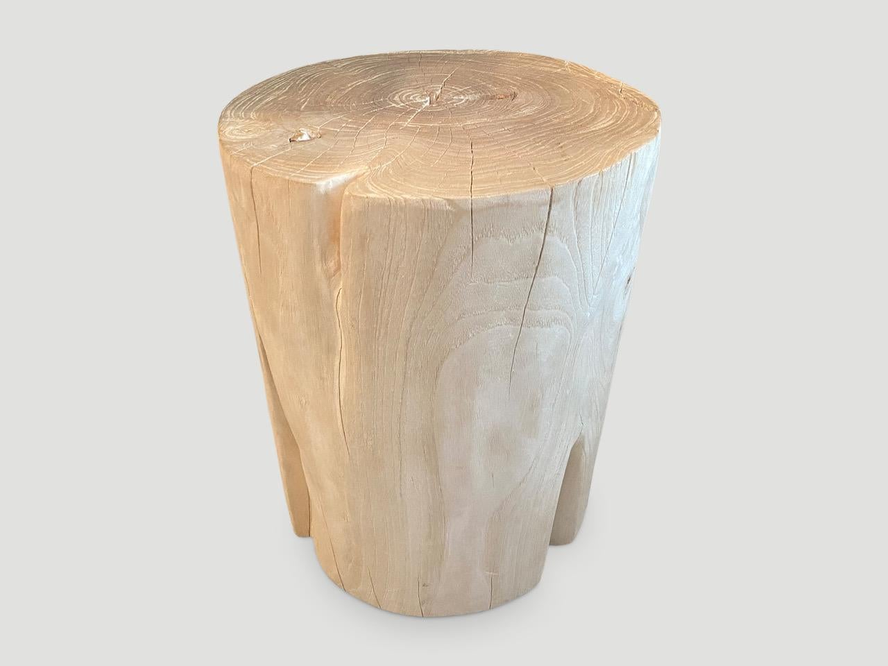 Organic Modern Andrianna Shamaris Bleached Teak Wood Cylinder Side Table or Stool
