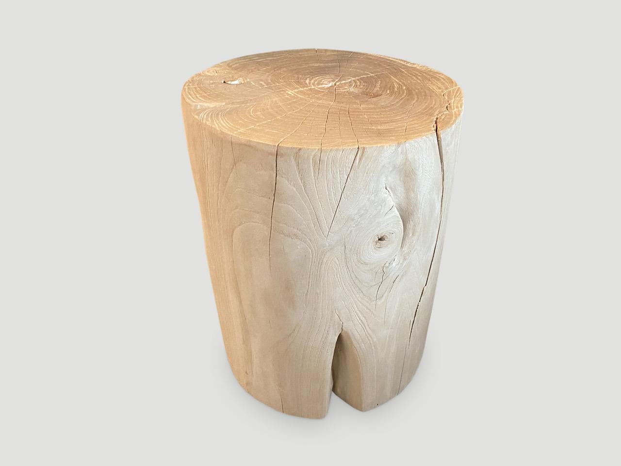 Andrianna Shamaris Bleached Teak Wood Cylinder Side Table or Stool In Excellent Condition In New York, NY