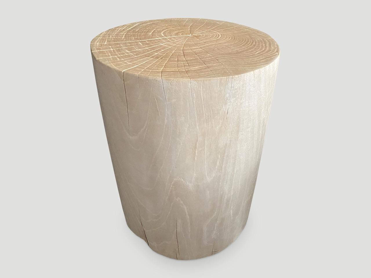 Organic Modern Andrianna Shamaris Bleached Teak Wood Cylinder Side Table or Stool