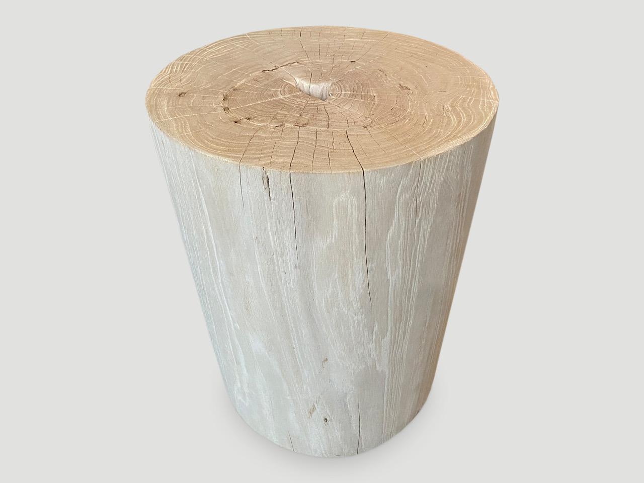 Contemporary Andrianna Shamaris Bleached Teak Wood Cylinder Side Table or Stool