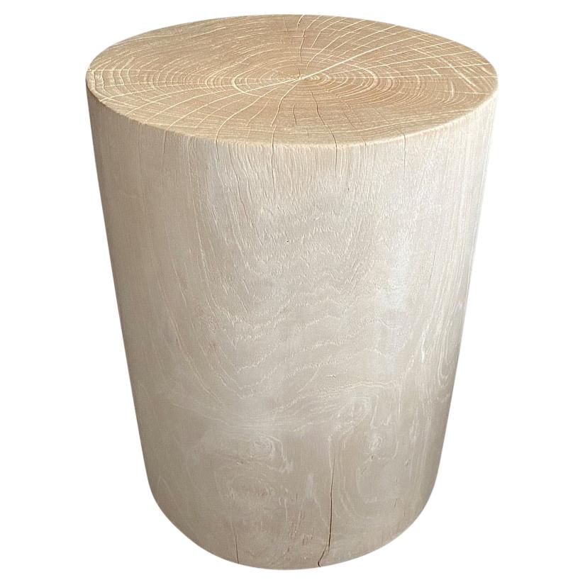 Andrianna Shamaris Bleached Teak Wood Cylinder Side Table or Stool