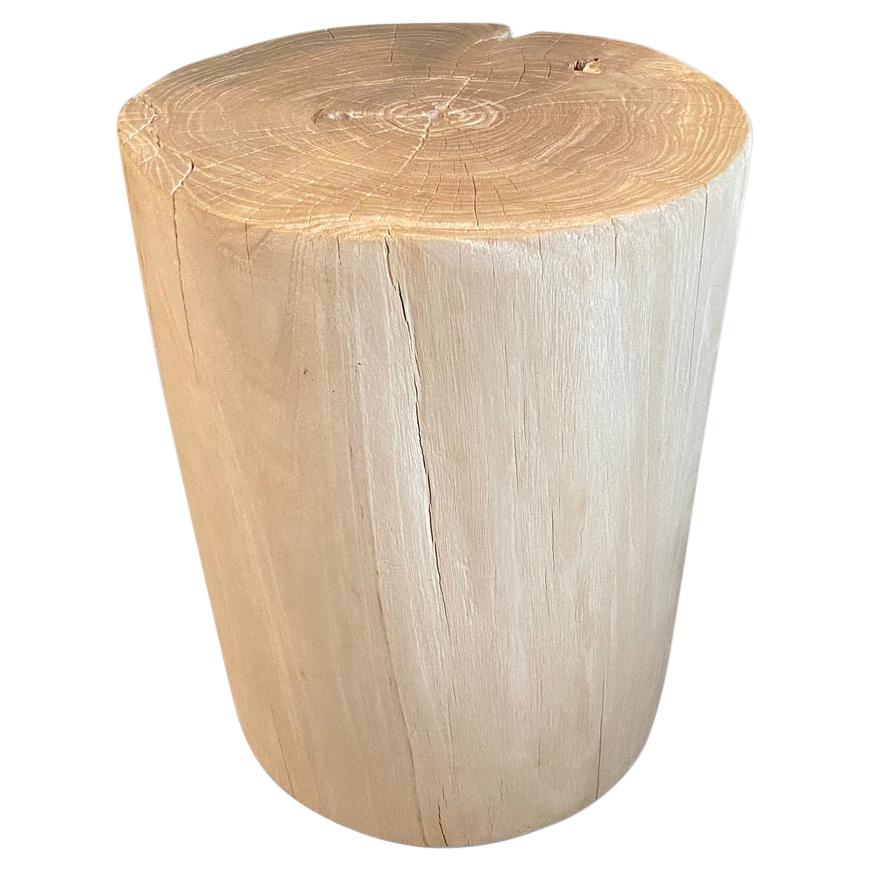 Andrianna Shamaris Bleached Teak Wood Cylinder Side Table or Stool