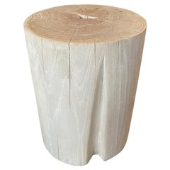 Andrianna Shamaris Bleached Teak Wood Cylinder Side Table or Stool