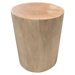 Andrianna Shamaris Bleached Teak Wood Cylinder Side Table or Stool