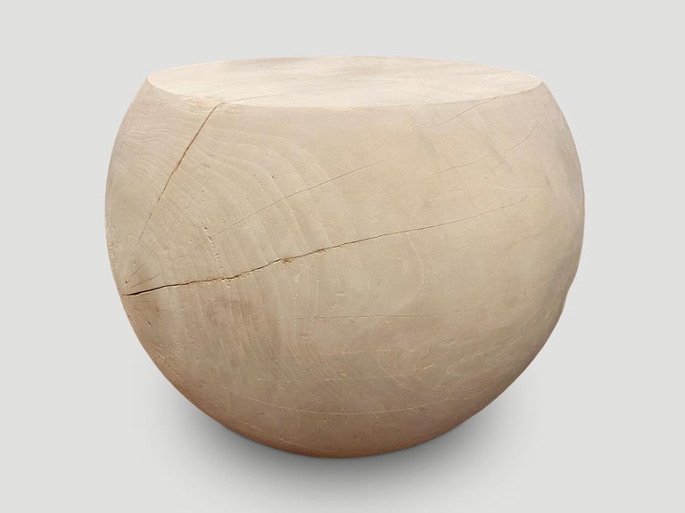 Andrianna Shamaris Bleached Teak Wood Drum Side Table For Sale at 1stDibs