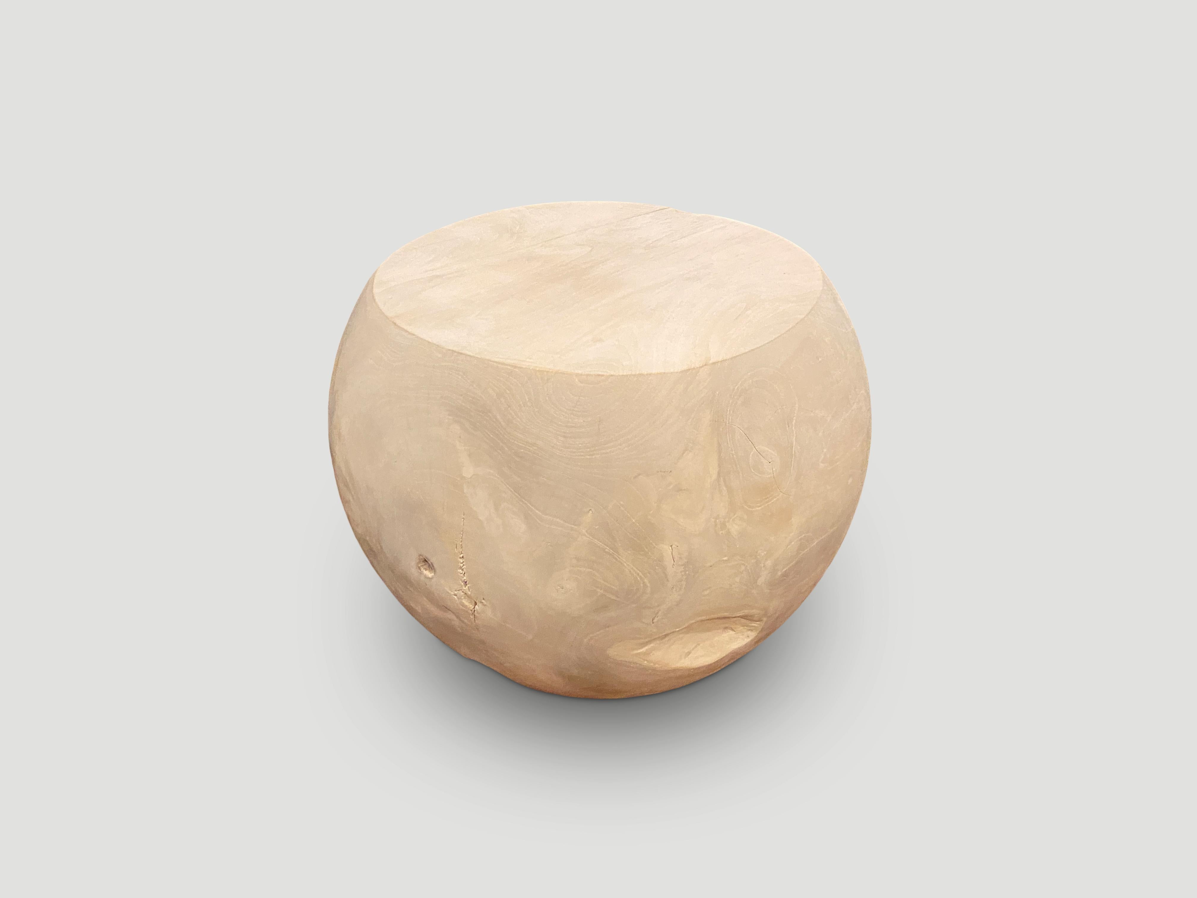 Contemporary Andrianna Shamaris Bleached Teak Wood Drum Side Table