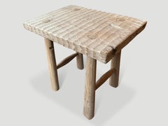 Andrianna Shamaris Bleached Teak Wood Hand Carved Stool or Side Table