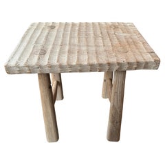 Vintage Andrianna Shamaris Bleached Teak Wood Hand Carved Stool or Side Table