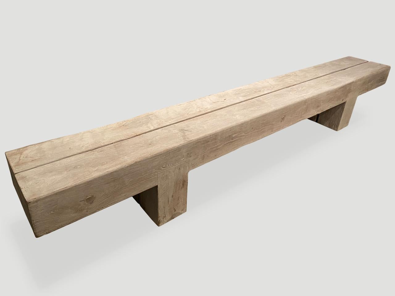 Organic Modern Andrianna Shamaris Bleached Teak Wood Log Bench For Sale