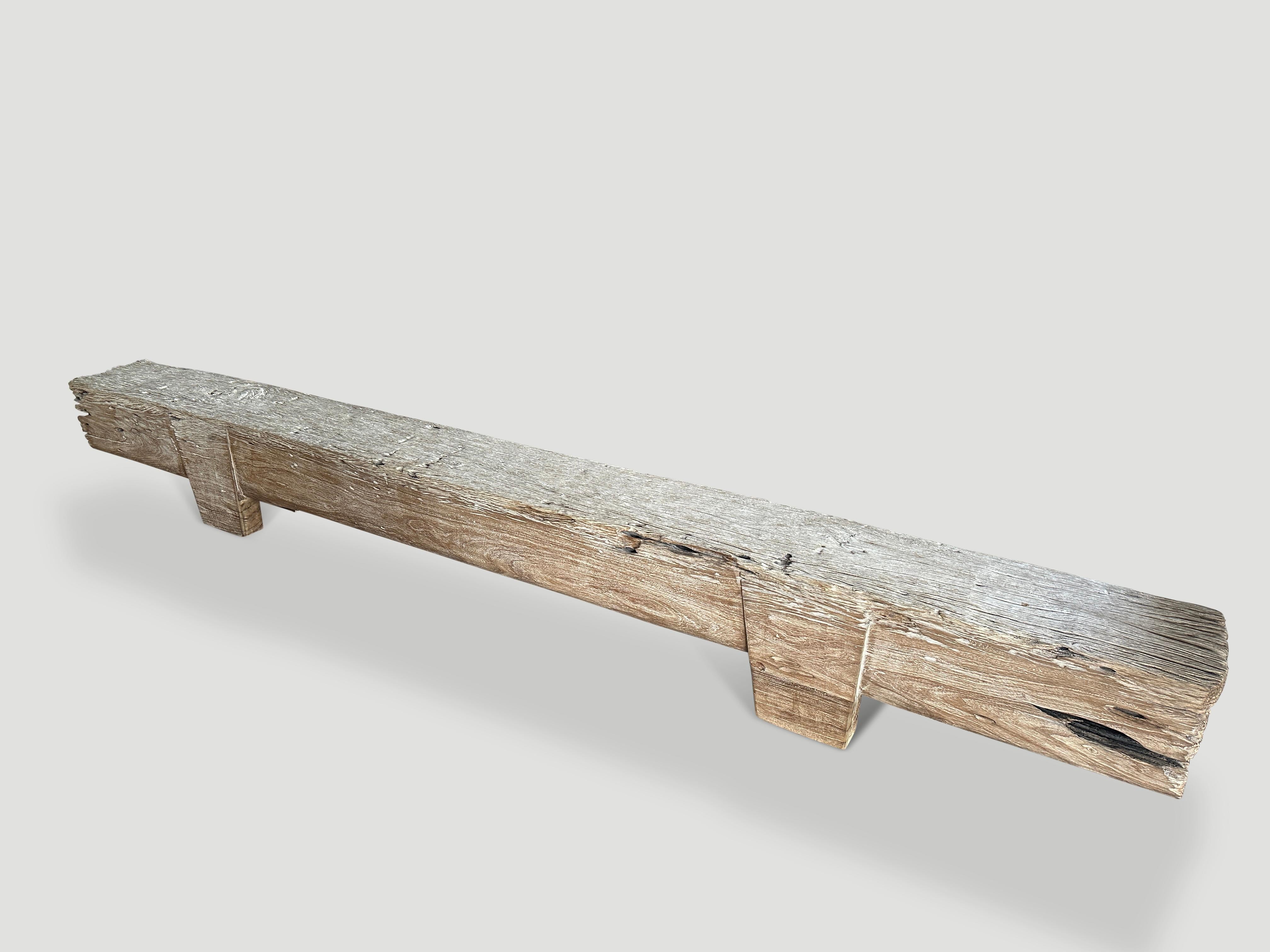 Indonesian Andrianna Shamaris Bleached Teak Wood Log Bench For Sale