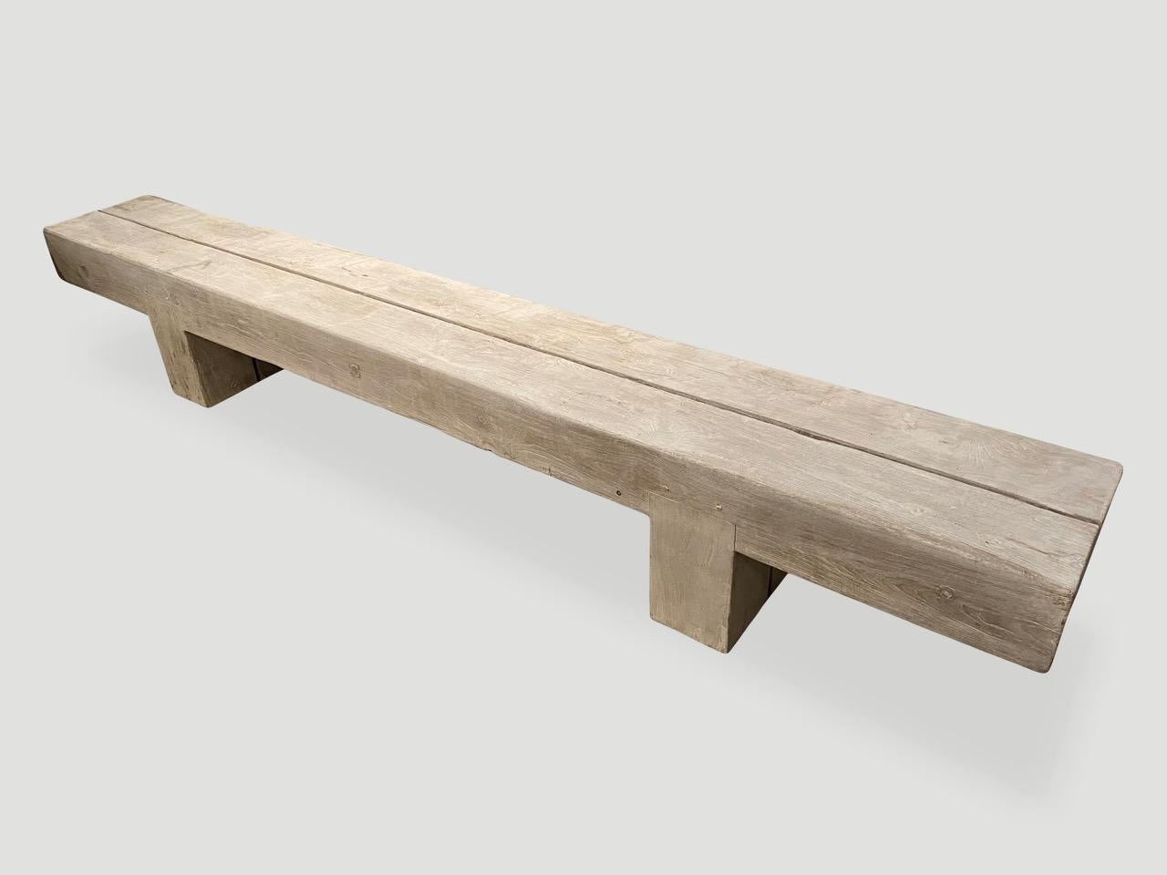 Andrianna Shamaris Bleached Teak Wood Log Bench In Excellent Condition For Sale In New York, NY