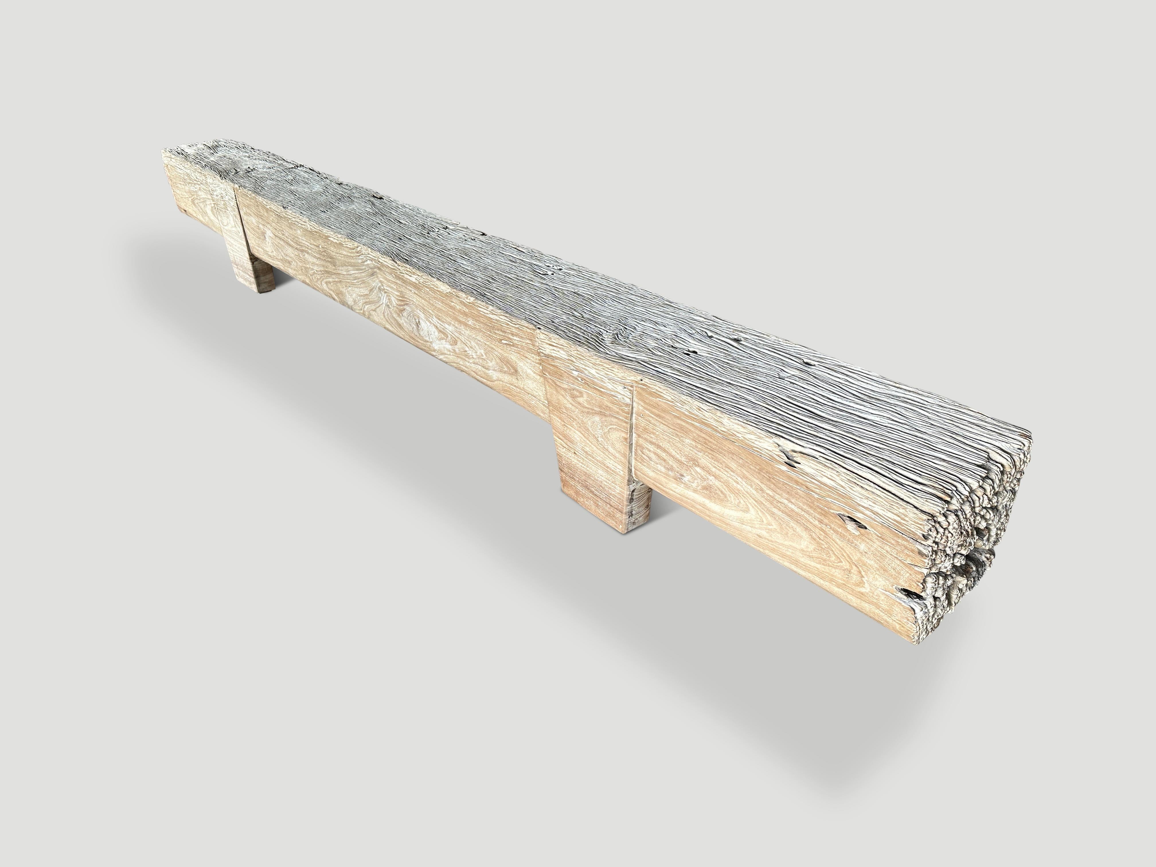 Andrianna Shamaris Bleached Teak Wood Log Bench In Excellent Condition For Sale In New York, NY