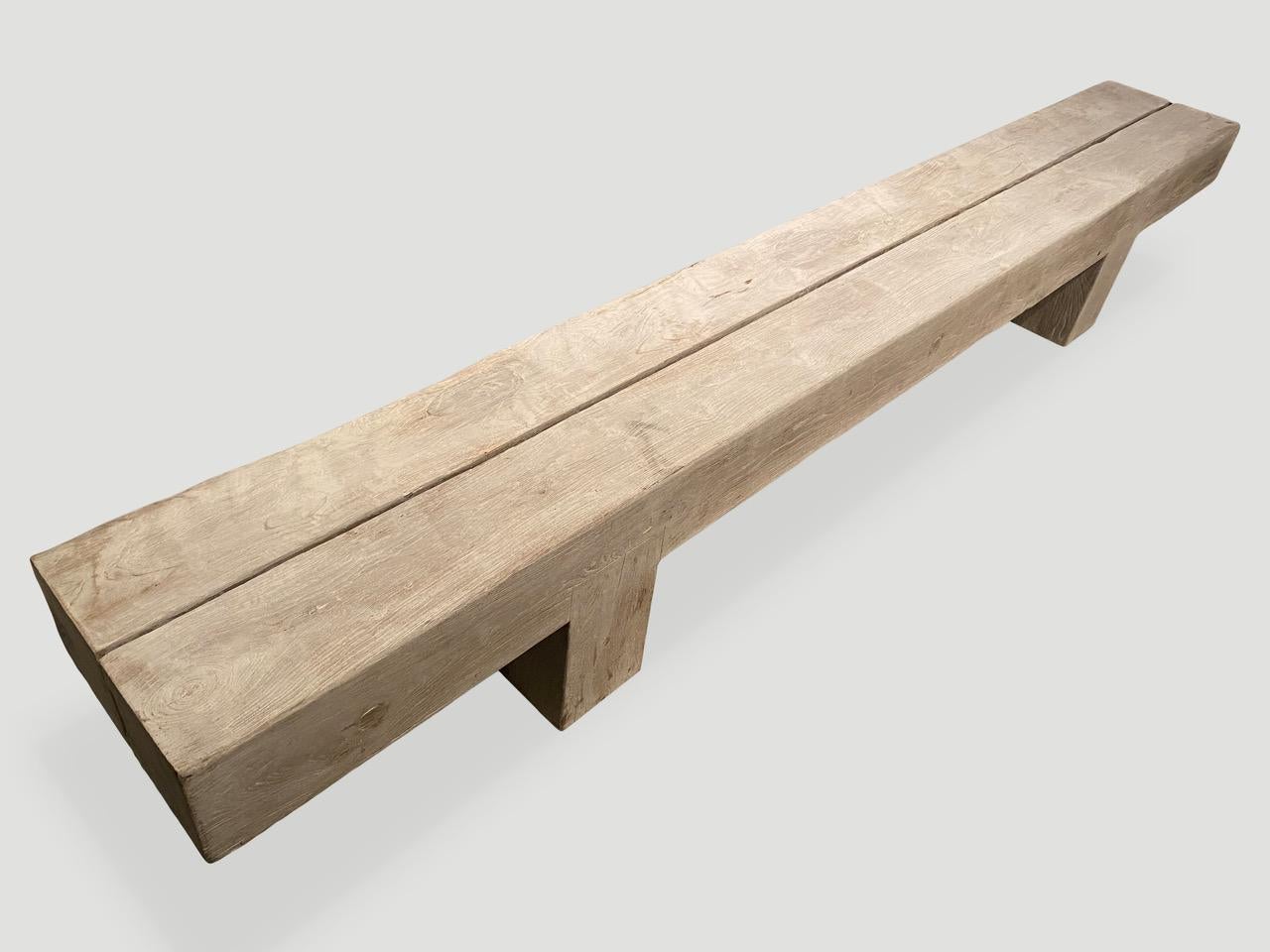 Contemporary Andrianna Shamaris Bleached Teak Wood Log Bench For Sale
