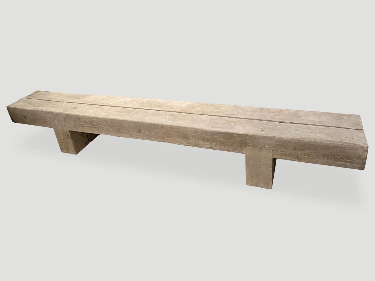 Andrianna Shamaris Bleached Teak Wood Log Bench For Sale 1