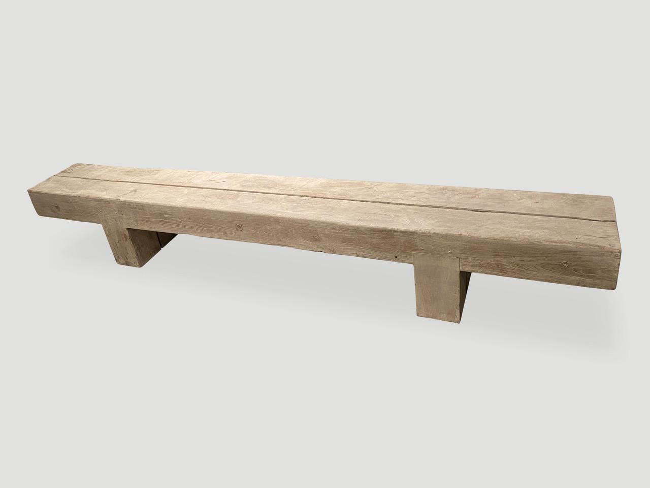 Andrianna Shamaris Bleached Teak Wood Log Bench For Sale 2