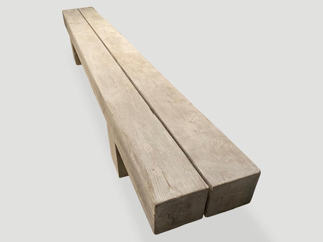 Andrianna Shamaris Bleached Teak Wood Log Bench For Sale 3