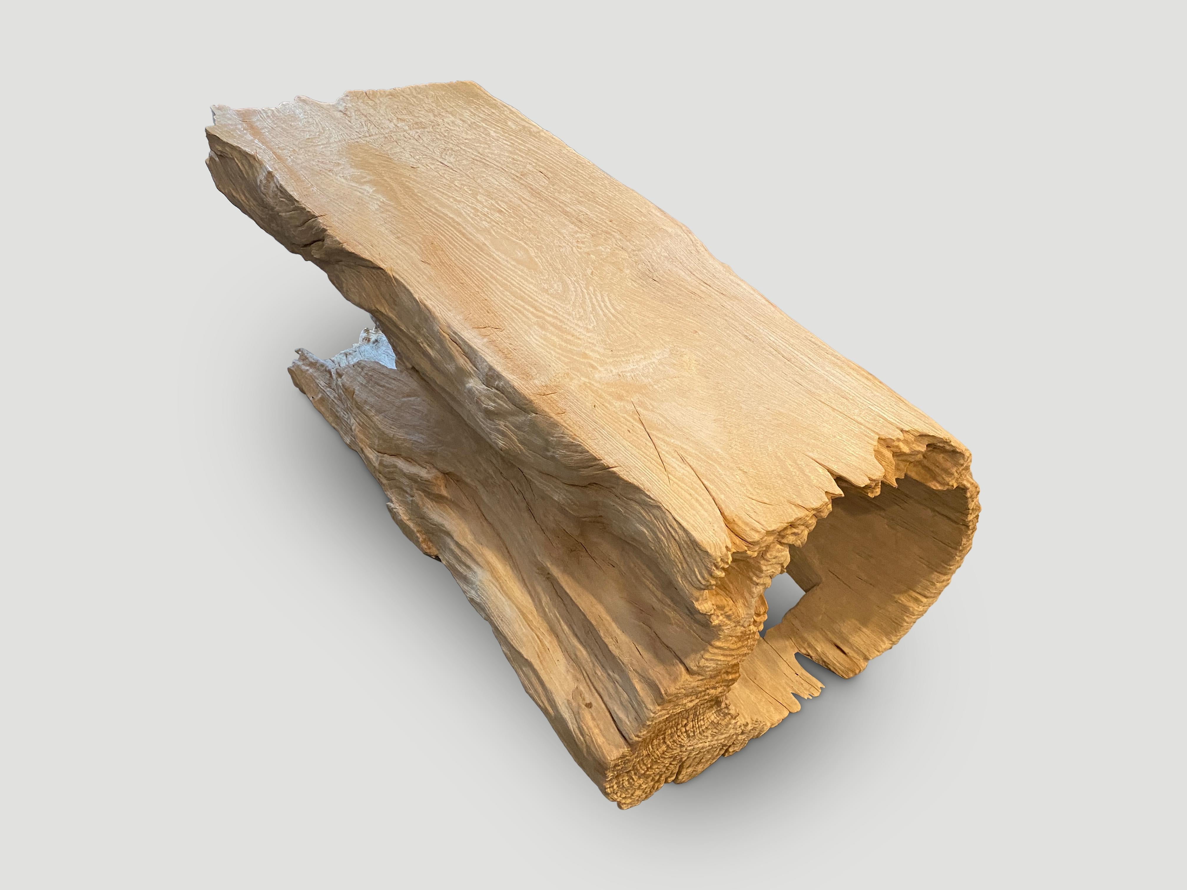 Organic Modern Andrianna Shamaris Bleached Teak Wood Log Bench or Coffee Table  For Sale