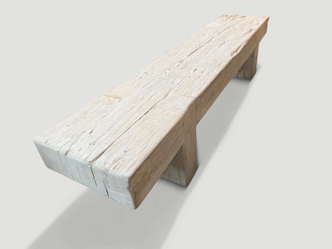 Andrianna Shamaris Bleached Teak Wood Log Bench or Coffee Table In Excellent Condition For Sale In New York, NY