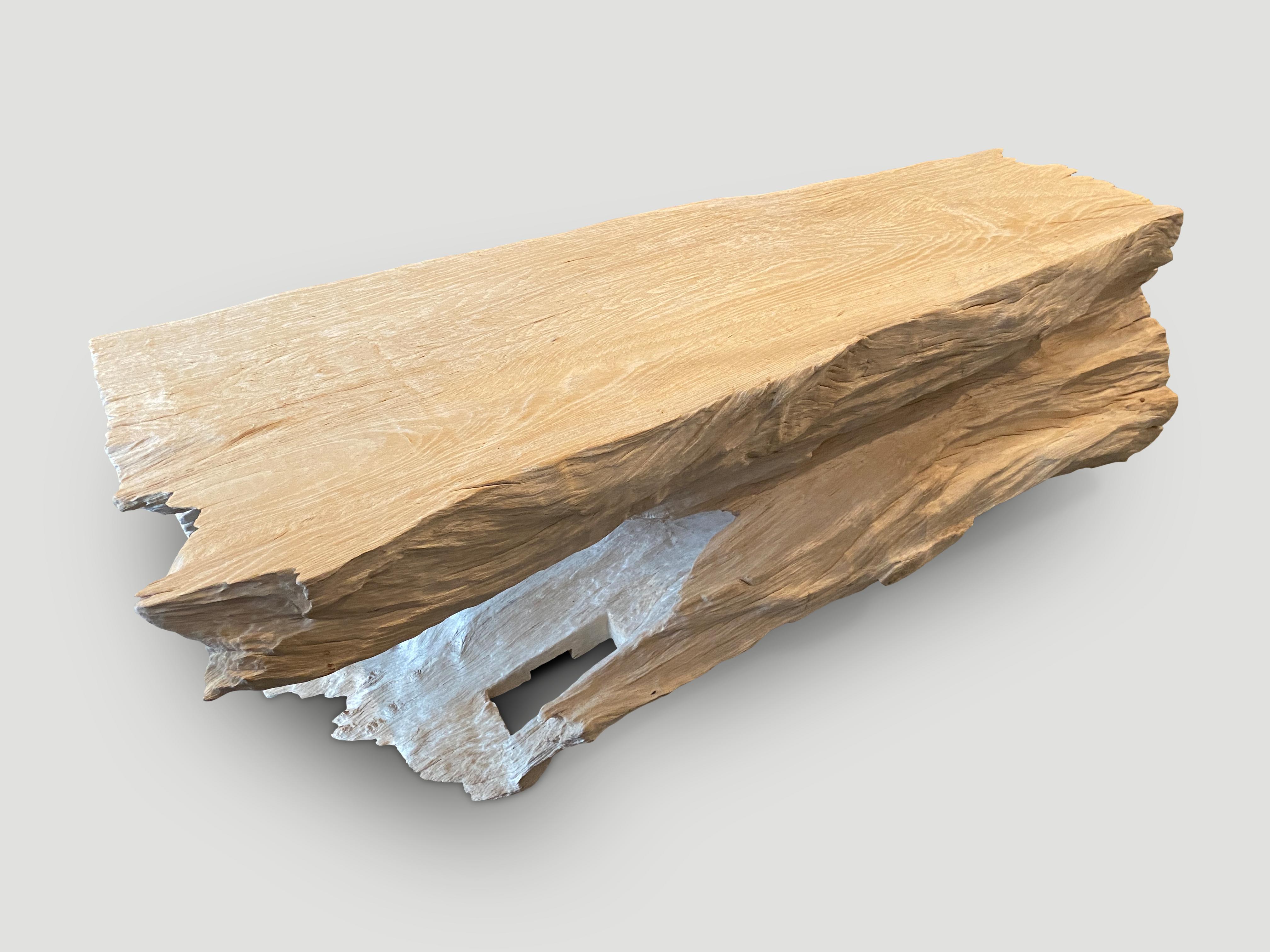 Contemporary Andrianna Shamaris Bleached Teak Wood Log Bench or Coffee Table  For Sale
