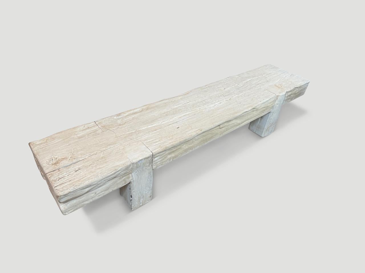 Contemporary Andrianna Shamaris Bleached Teak Wood Log Bench or Coffee Table For Sale