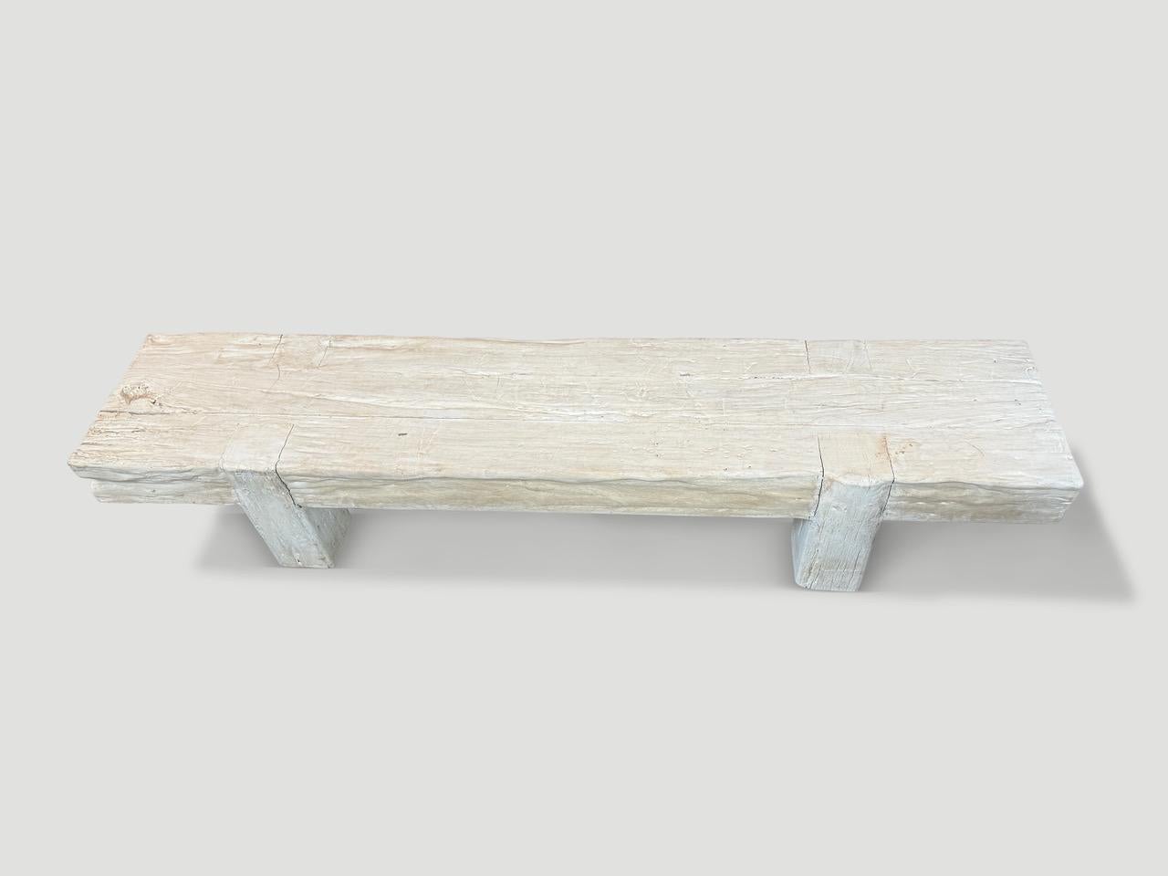 Andrianna Shamaris Bleached Teak Wood Log Bench or Coffee Table For Sale 1