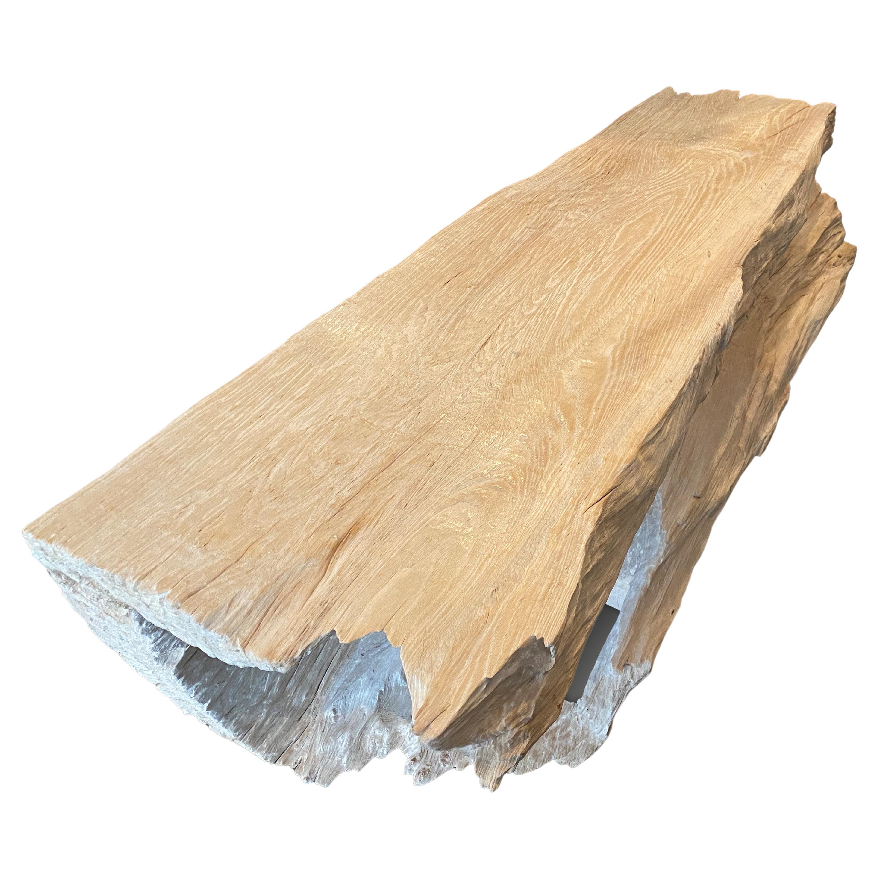 Andrianna Shamaris Bleached Teak Wood Log Bench or Coffee Table 
