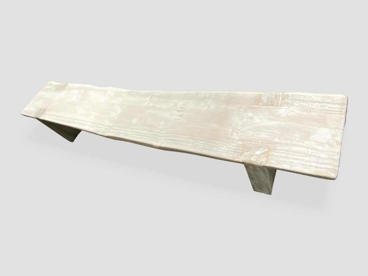 Organic Modern Andrianna Shamaris Bleached Teak Wood Long Bench For Sale