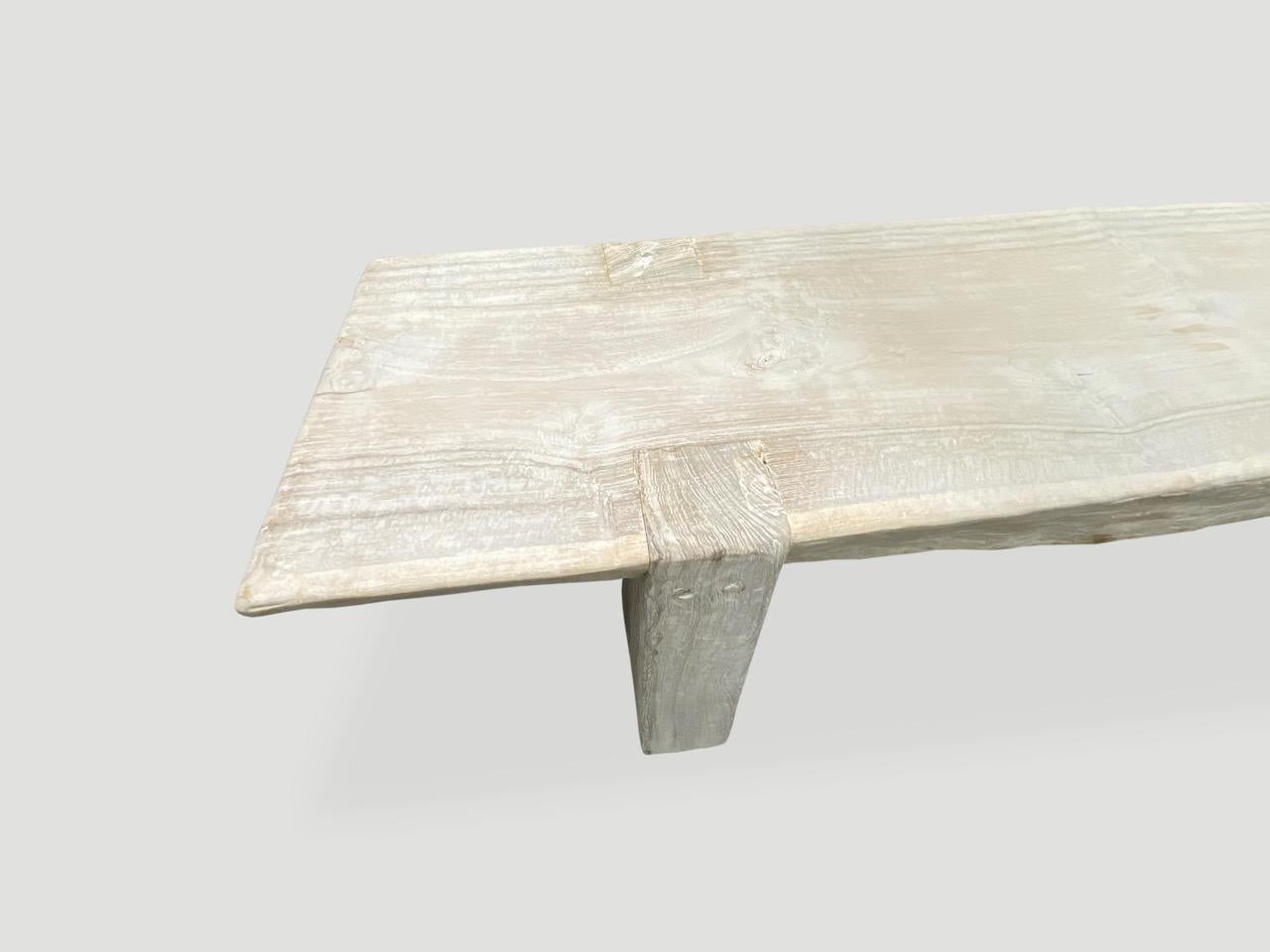 Andrianna Shamaris Bleached Teak Wood Long Bench In Excellent Condition For Sale In New York, NY