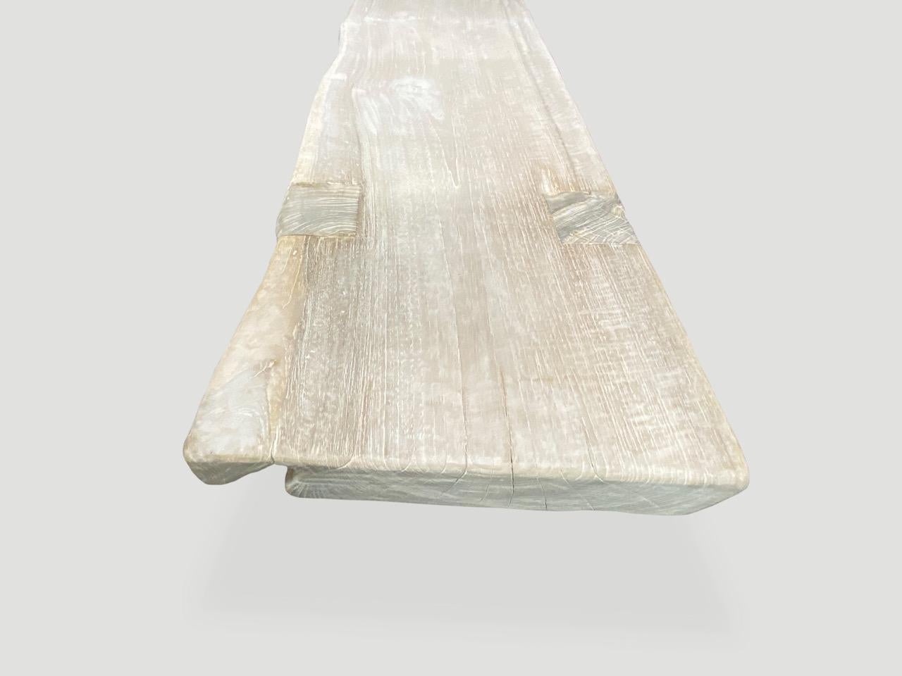 Andrianna Shamaris Bleached Teak Wood Long Bench For Sale 2