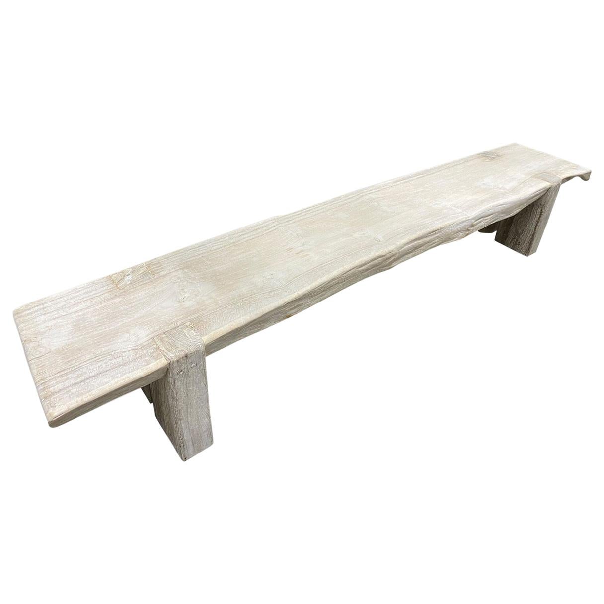 Andrianna Shamaris Bleached Teak Wood Long Bench For Sale