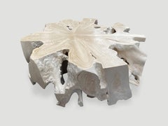 Andrianna Shamaris Bleached Teak Wood Round Organic Coffee Table