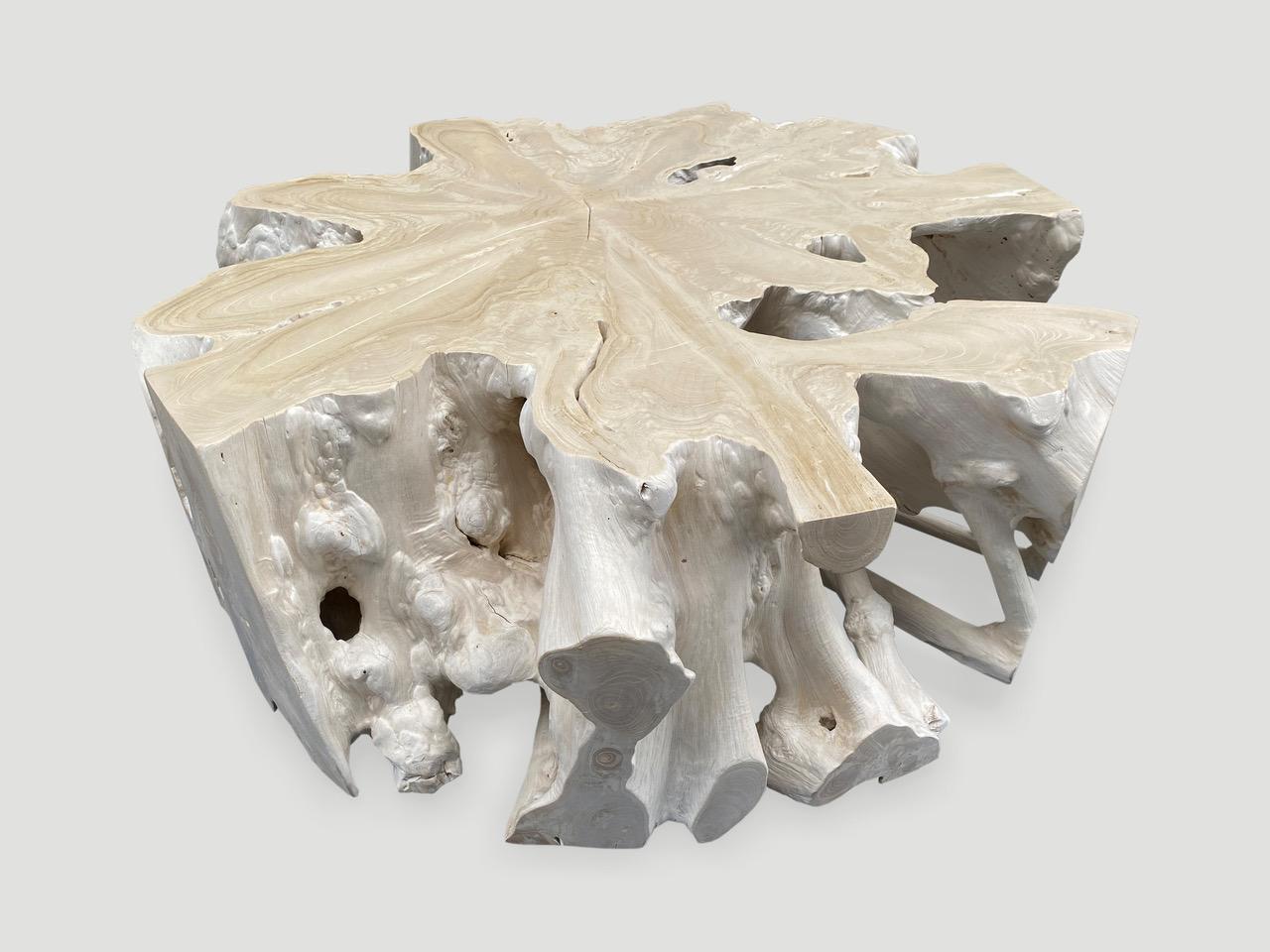 Andrianna Shamaris Bleached Teak Wood Round Organic Coffee Table For Sale 1