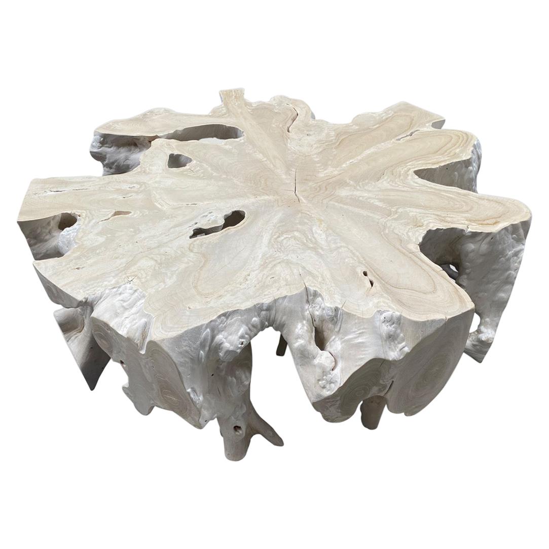 Table basse ronde organique Andrianna Shamaris en bois de teck blanchi
