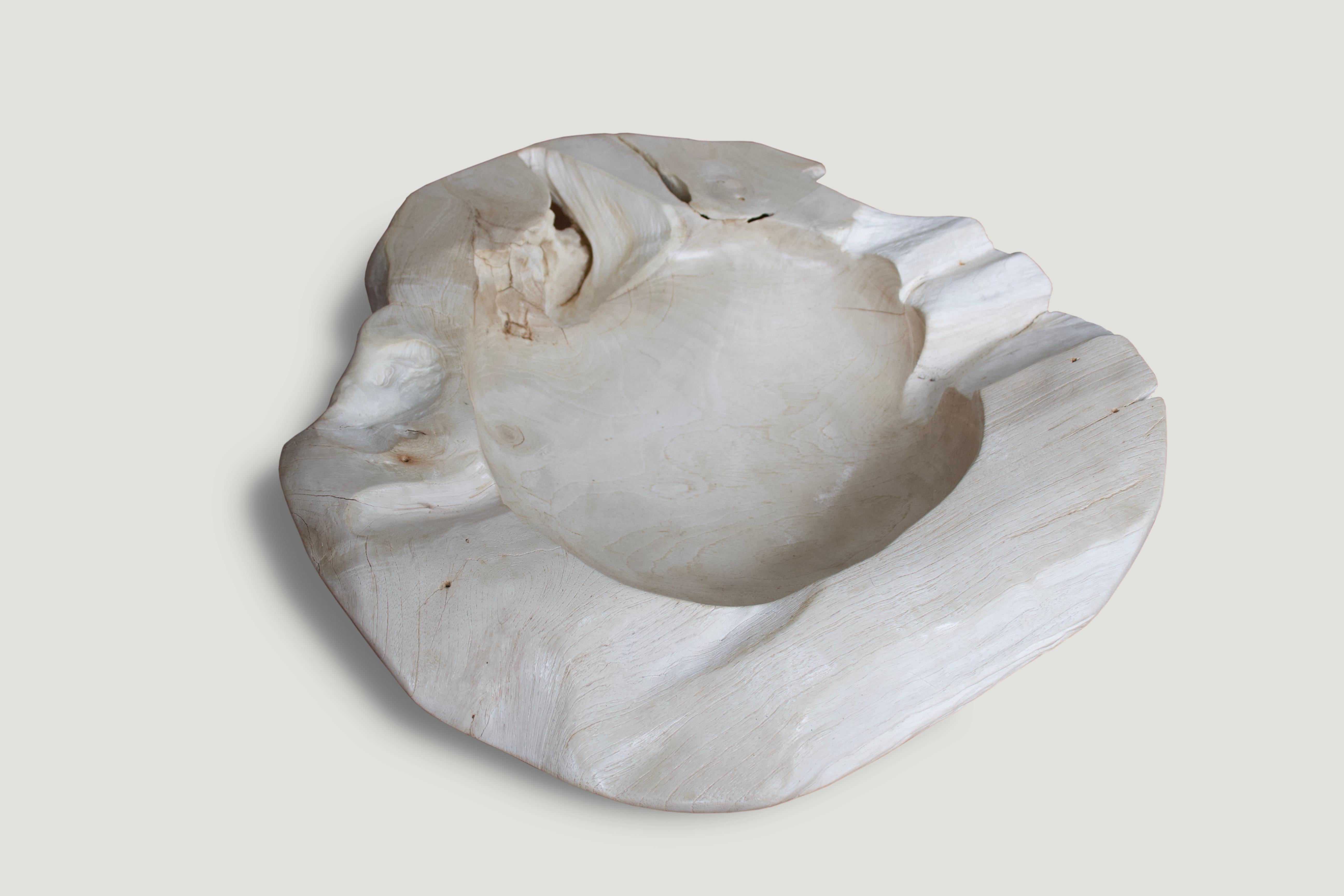 Organic Modern Andrianna Shamaris Bleached Teak Wood Sculptural Bowl