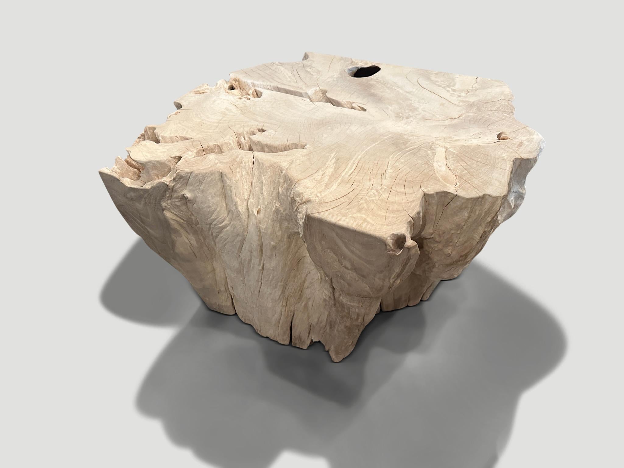 Organic Modern Andrianna Shamaris Bleached Teak Wood Sculptural Coffee Table or Pedestal For Sale