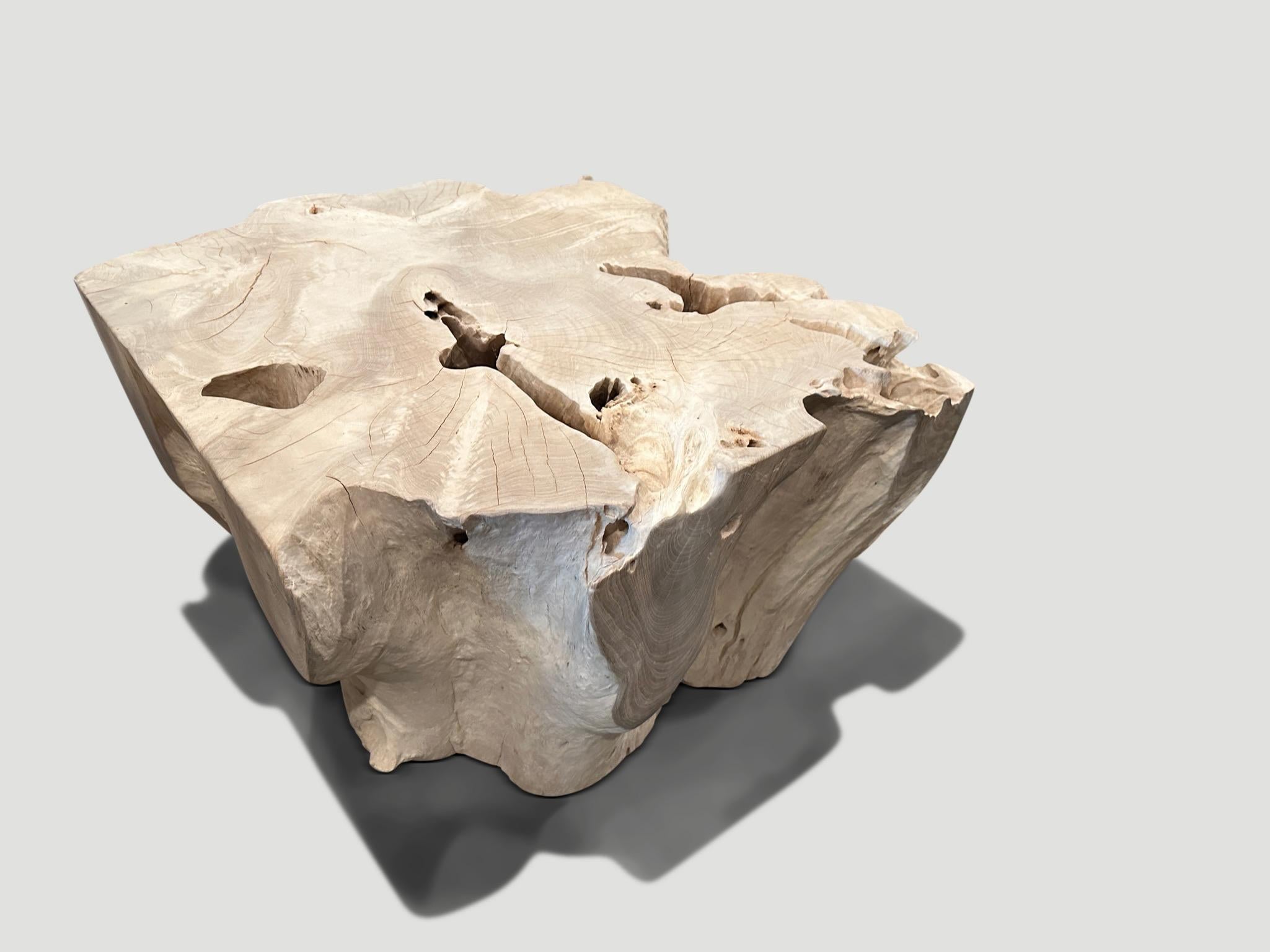 Contemporary Andrianna Shamaris Bleached Teak Wood Sculptural Coffee Table or Pedestal For Sale