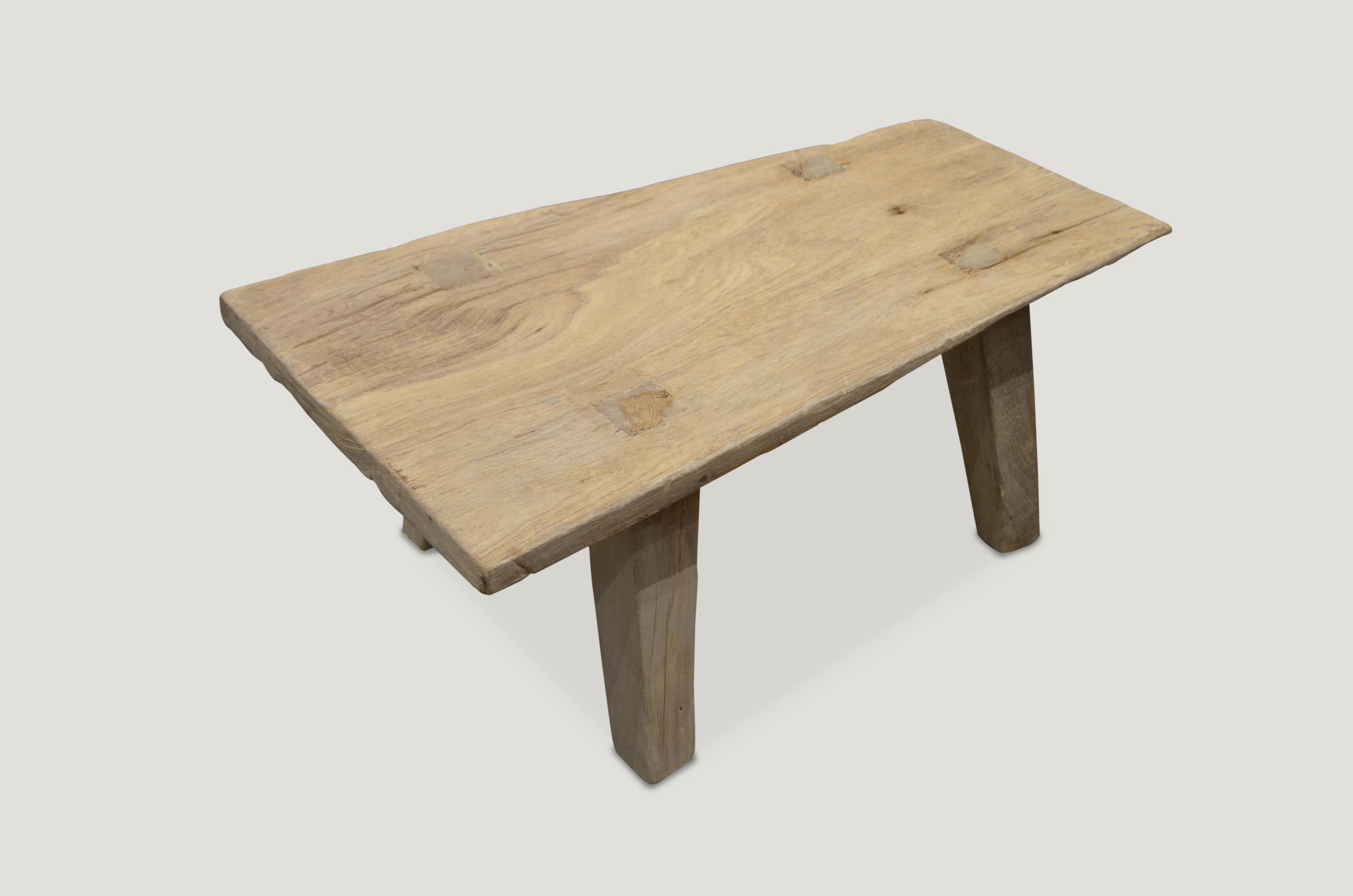 Reclaimed single slab bleached teak wood coffee table, side table or bench. Perfect for inside or outside living.

The St. Barts Collection features an exciting new line of organic white wash and natural weathered teak furniture. The reclaimed