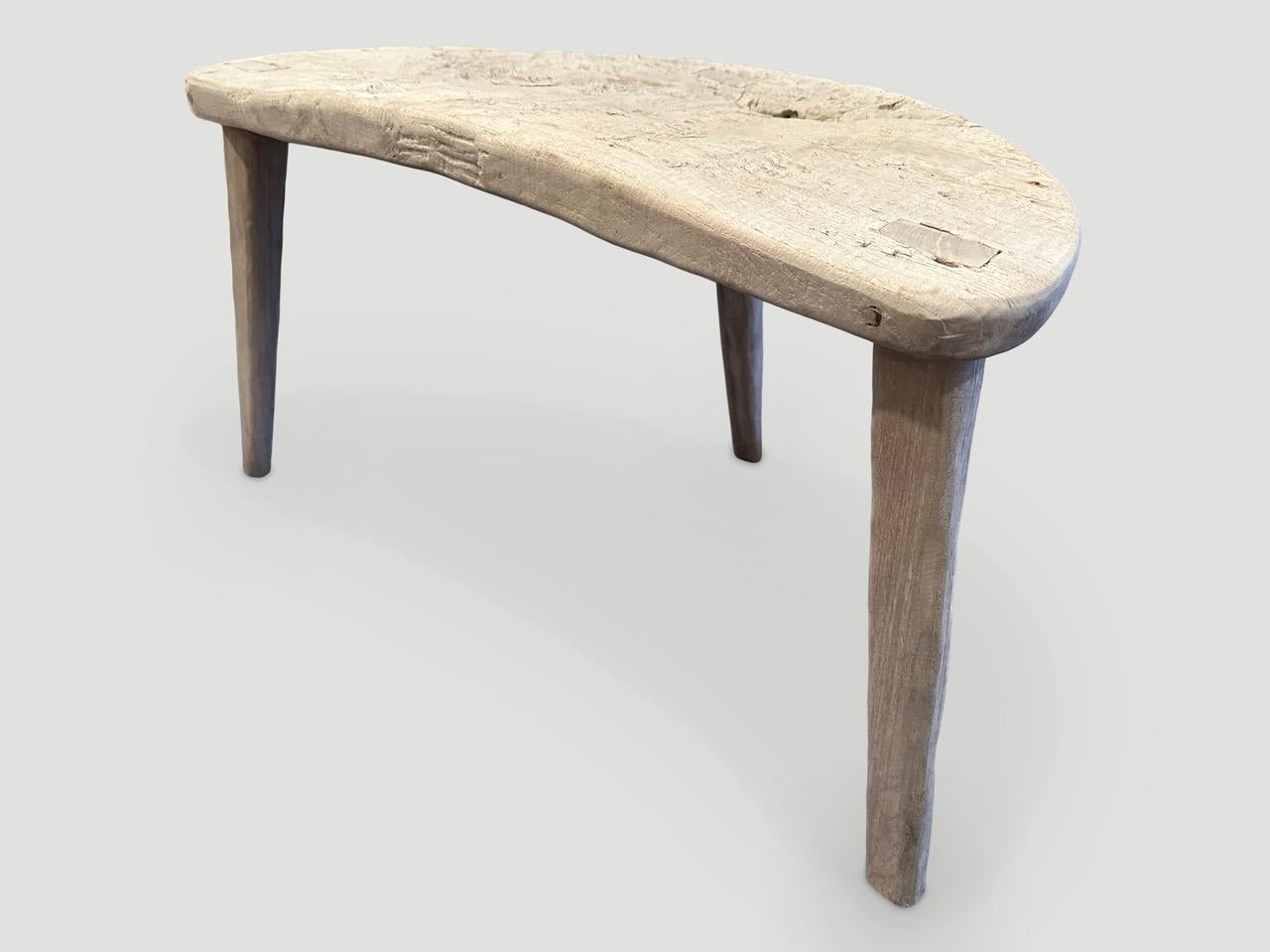 Organic Modern Andrianna Shamaris Bleached Teak Wood Side Table For Sale