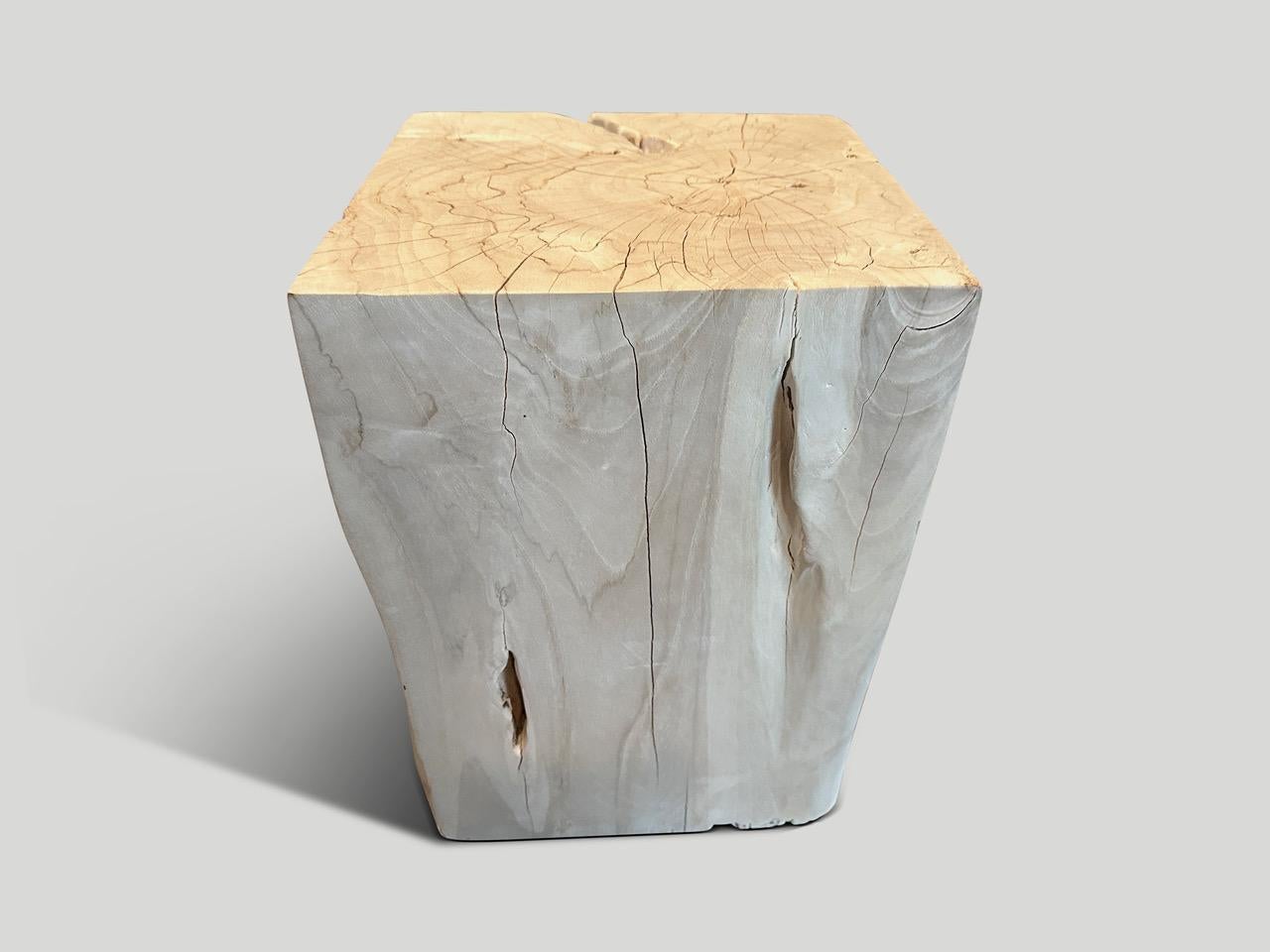 Andrianna Shamaris Bleached Teak Wood Side Table In Excellent Condition For Sale In New York, NY