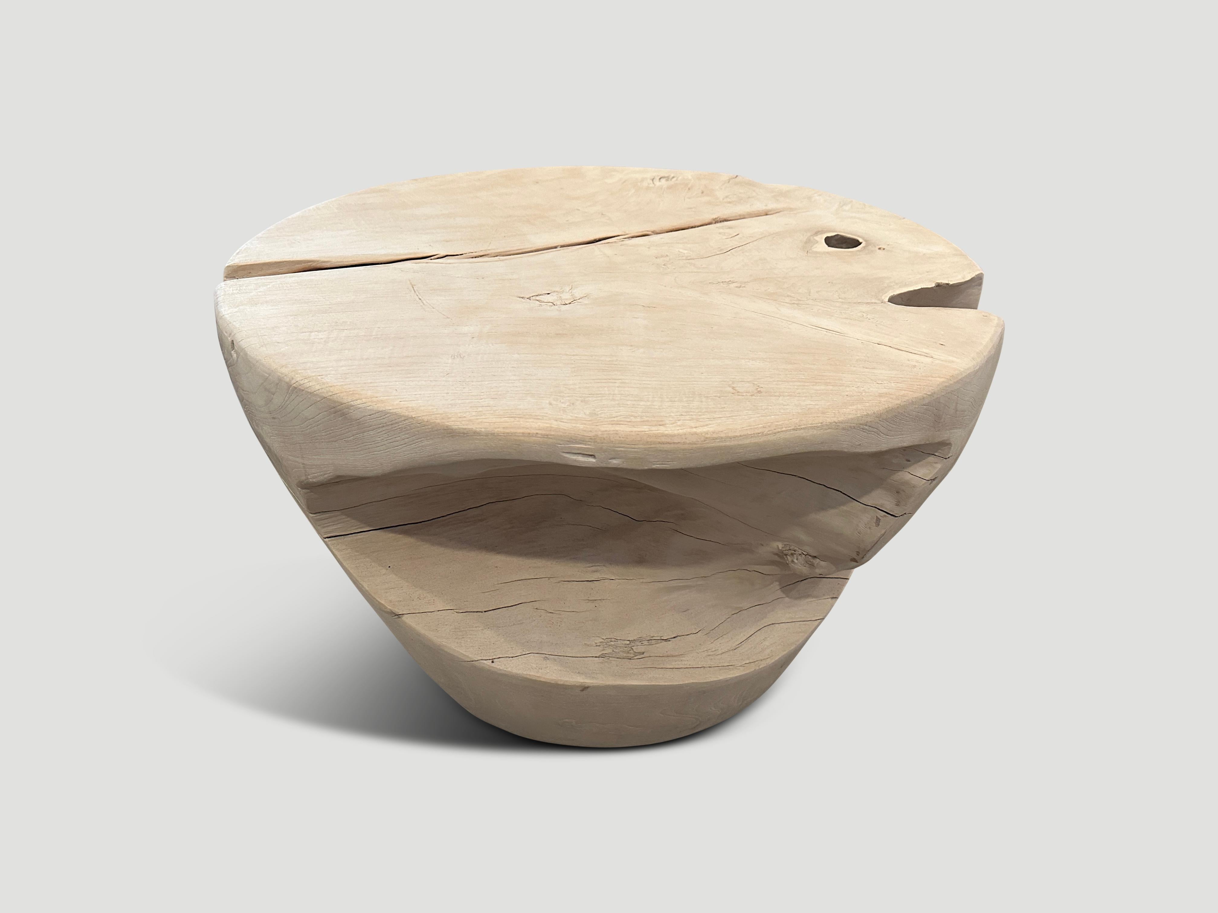 Organic Modern Andrianna Shamaris Bleached Teak Wood Side Table or Coffee Table