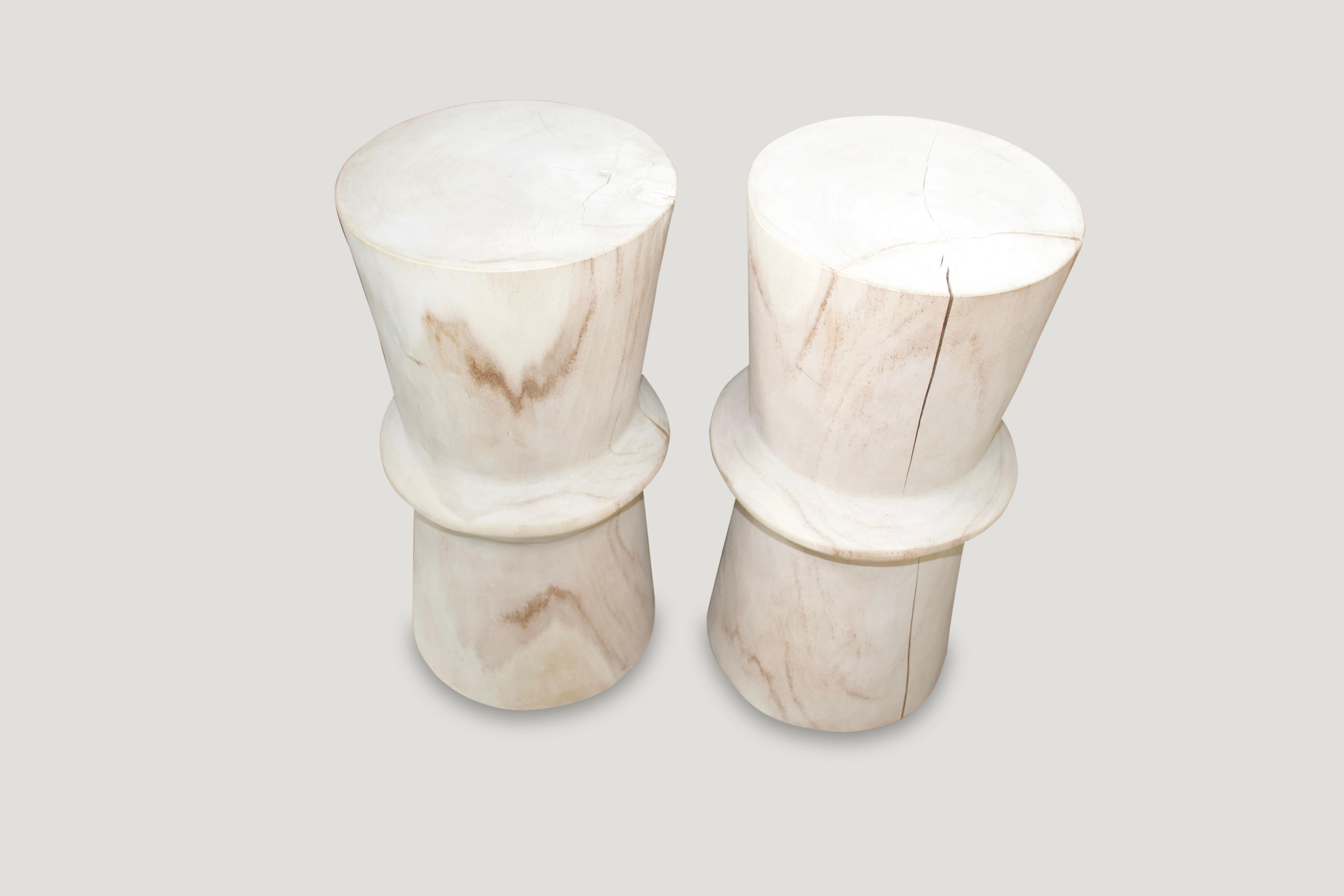 Organic Modern Andrianna Shamaris Bleached Teak Wood Side Table or Stool For Sale