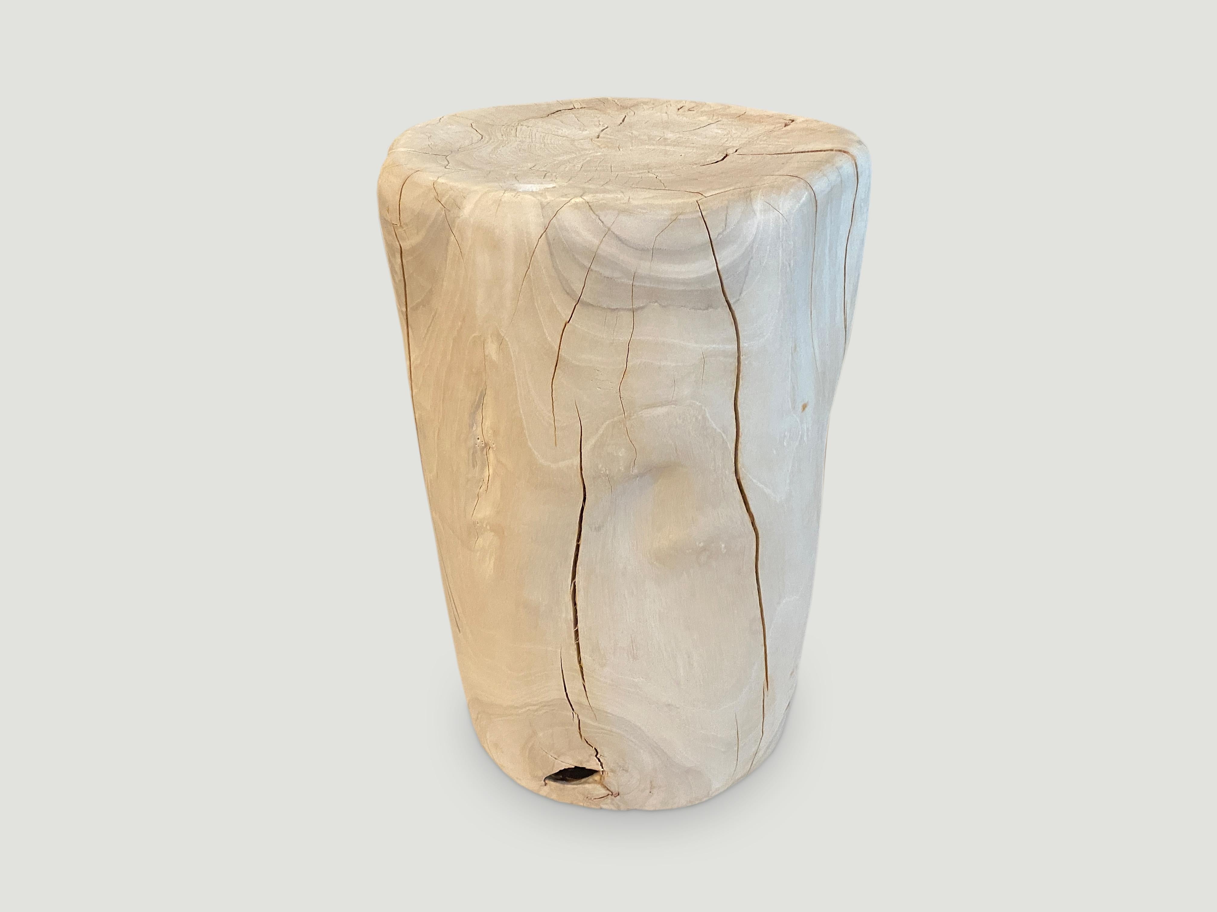 Organic Modern Andrianna Shamaris Bleached Teak Wood Side Table or Stool